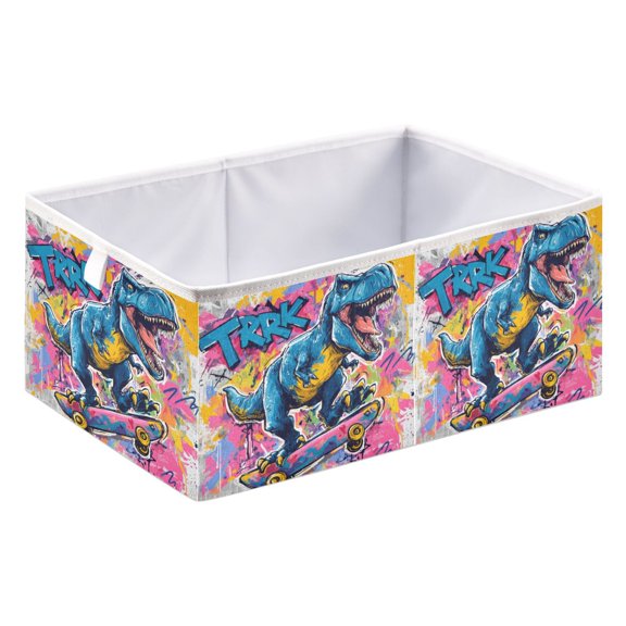 Foldable Open Top Cube Storage Basket Fabric Organizer for Clothes Toys Books 15x10x6 Inch Street Art Dinosaur Design
