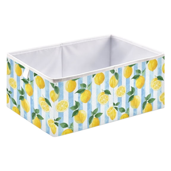 Foldable Open Top Cube Storage Basket Fabric Organizer for Clothes Toys Books 15x10x6 Inch Sunny Lemon Summer Stripes