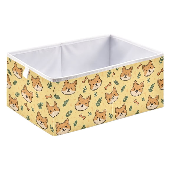 Foldable Open Top Cube Storage Basket Fabric Organizer for Clothes Toys Books 15x10x6 Inch Sunny Shiba Buddies