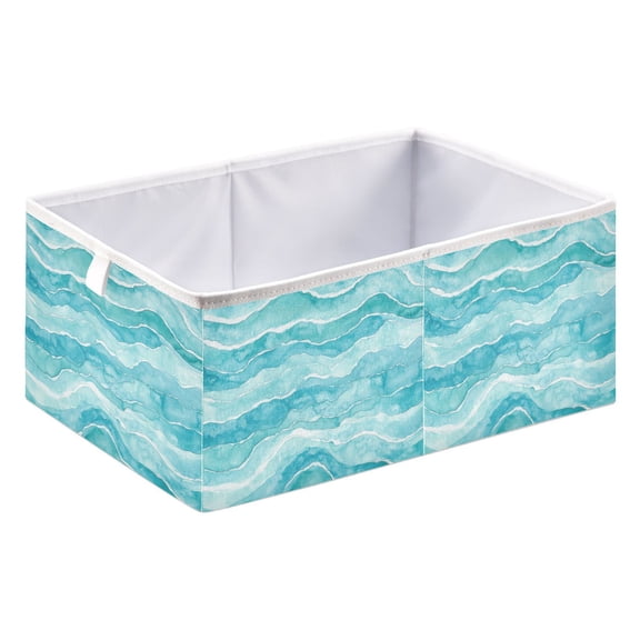 Foldable Open Top Cube Storage Basket Fabric Organizer for Clothes Toys Books 15x10x6 Inch Teal Ocean Ercwatercolor Pattern