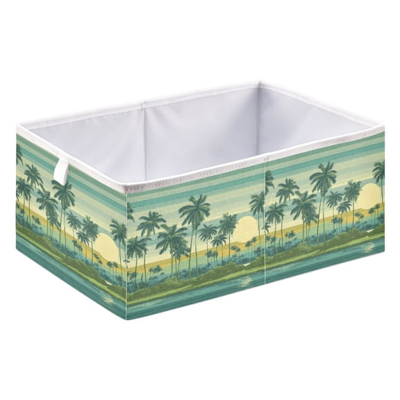 Foldable Open Top Cube Storage Basket Fabric Organizer for Clothes Toys Books 15x10x6 Inch Teal Tropical Print