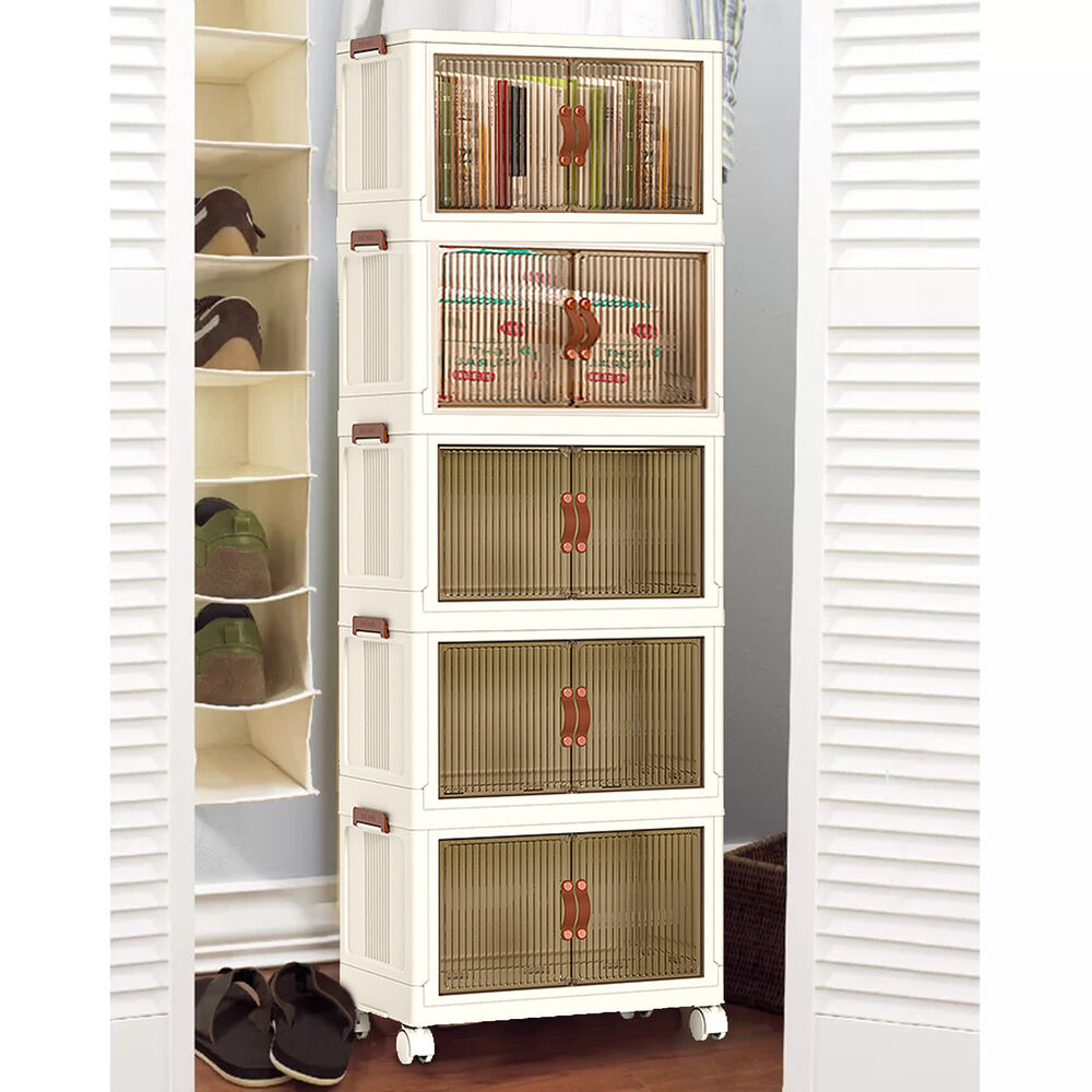 Foldable Organizing Bins 5 Tiers Stacking Front Opening 360° Rotating ...