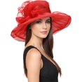 thumbnail image 1 of Foldable Organza Wide Brimmed Hat, Victorian Style Sun Hat, Adjustable Beach Wedding Hat, Suitable for Outdoor Activities in Summer（Red）, 1 of 4