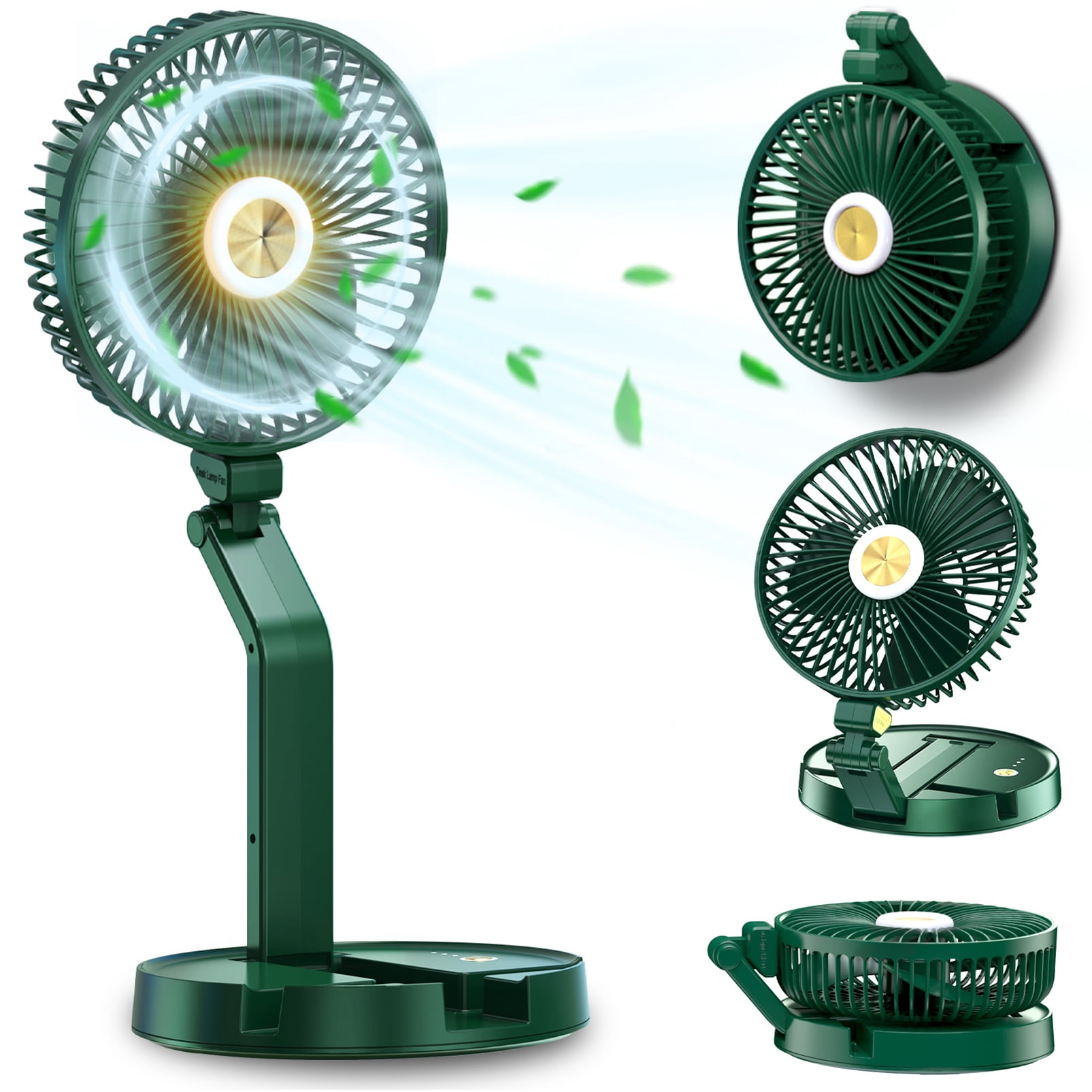 Foldable Oscillating Standing Fan 8 Inch, Rechargeable Standing USB Fan with LED Light, 5200mAh Battery Operated Fan for Home Office Camping