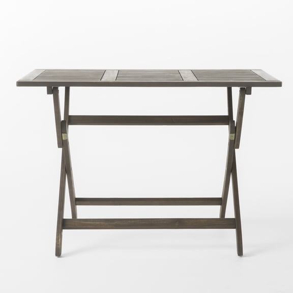 Foldable Outdoor Acacia Wood Table for 4, 43.5 Dining Table with Slatted Top and X-Base, Water Resistant Folding Table for Patio, Grey