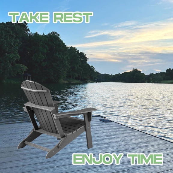 Foldable Outdoor Adirondack Lounge Chair, Extra-Wide HDPE Patio Seating for Porch Deck Garden Fire Pit