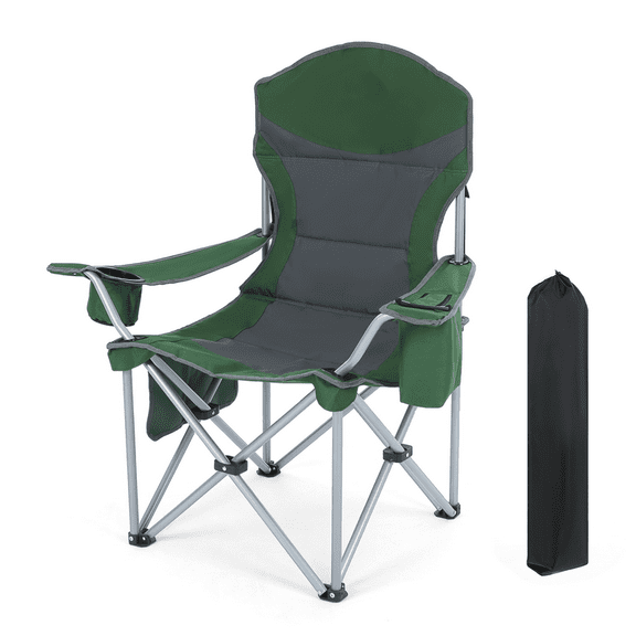 Foldable Outdoor Camping Chair, Lawn Chair, Folding Chair with Armrests, Cooler Bag, Cup Holder & Side Pocket, Lightweight, Heavy Duty for Travel, Camping & Picnics (1 Pack)