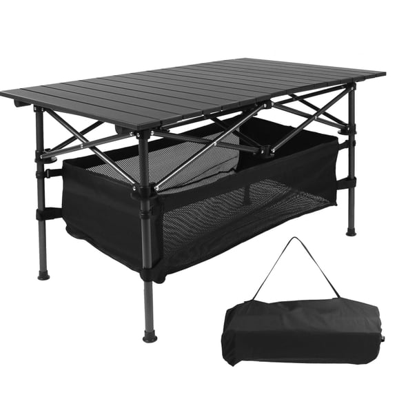 Foldable Outdoor Table with Carry Bag, Lightweight Aluminum Rectangular Table for Camping/Picnics/BBQ, Black