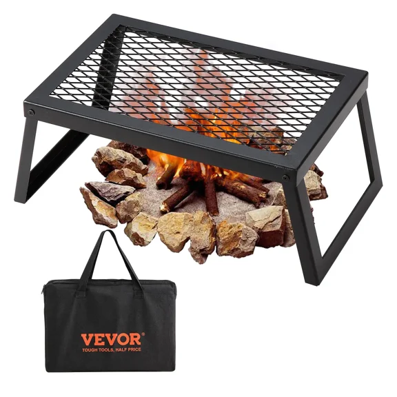 Foldable Over Fire Camp Grill, Portable Steel Campfire Grill with Storage Bag for Outdoor Camping Picnic Hiking Fishing