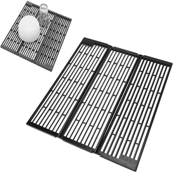 Foldable Over Sink Dish Drying Rack, Non-Slip Kitchen Drainer with Silicone Wrapped Edges, Adjustable Size for Cups, Bowls, Fruits and Vegetables