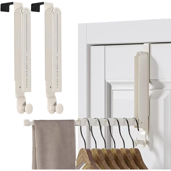 Foldable Over-The-Door Drying Rack with Retractable Hanging Rod | Portable Clothes Hanger with Non-Slip Door Protectors(RL Milky White 2 PCS)