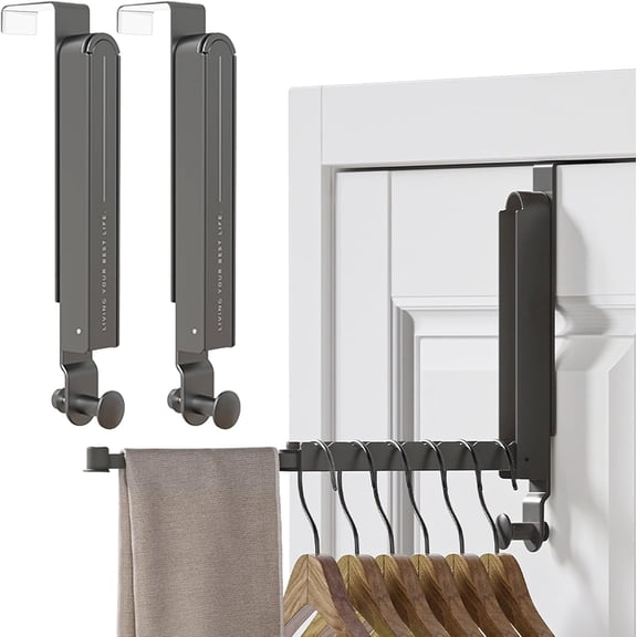 Foldable Over-The-Door Drying Rack with Retractable Hanging Rod | Portable Clothes Hanger with Non-Slip Door Protectors(RL Space Grey 2 PCS)