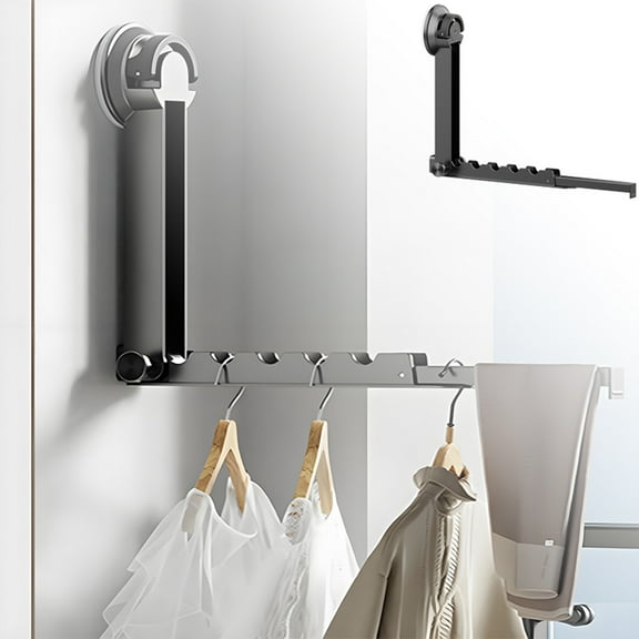 Foldable Over The Door Hook Drying Rack and Retractable Aluminum Coat Hanger Space Saving Suction Cup Laundry Organizer For Bathroom Closet Bedroom