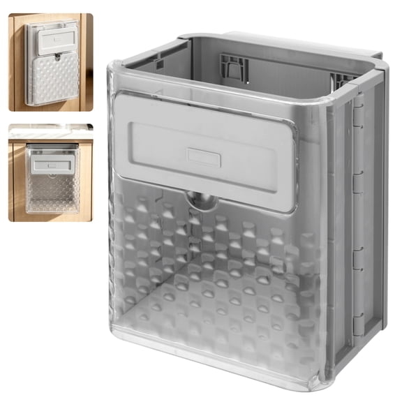 Foldable Over-the-Cabinet Trash Can, 9.3 x 6.9 x 10.9 in Space-Saving Plastic Waste Basket with Detachable Metal-Gripping Front Cover, Grey Hanging Garbage Container for Kitchen, Bathroom, Office