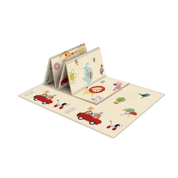 Foldable PE Baby Play Mat with Double Sided Design for Crawling and Tummy Time Non Slip 71x40 Inch Beige