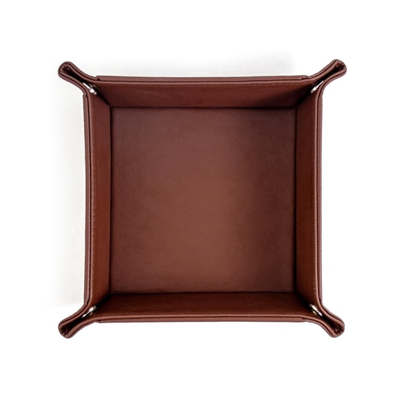 Foldable PU Leather Desktop Box, Square Catchall Organizer for Keys, Coins, Jewelry & Accessories, Portable Desktop Entryway Storage for Home & Travel (Black + Brown)