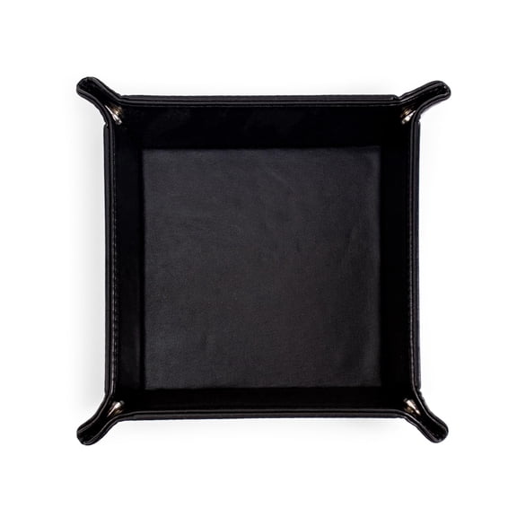 Foldable PU Leather Desktop Box, Square Catchall Organizer for Keys, Coins, Jewelry & Accessories, Portable Desktop Entryway Storage for Home & Travel (Black + Brown)