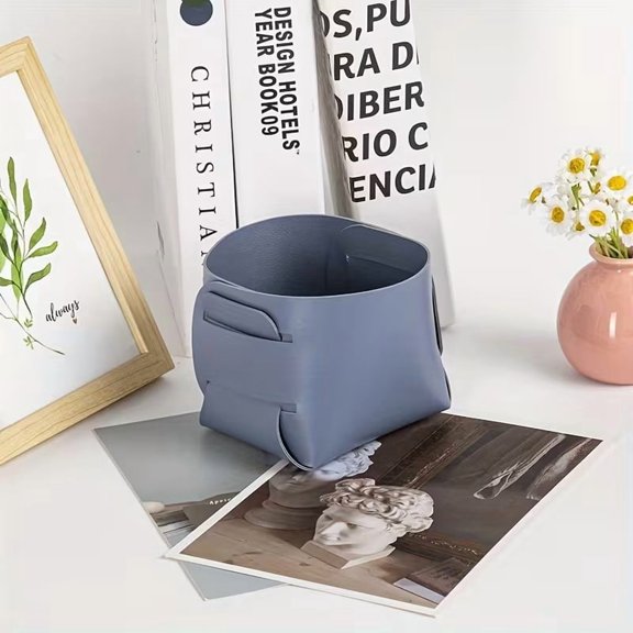 Foldable PU Leather Desktop Organizer Box Multi-Purpose Storage Caddy for Office Supplies Makeup