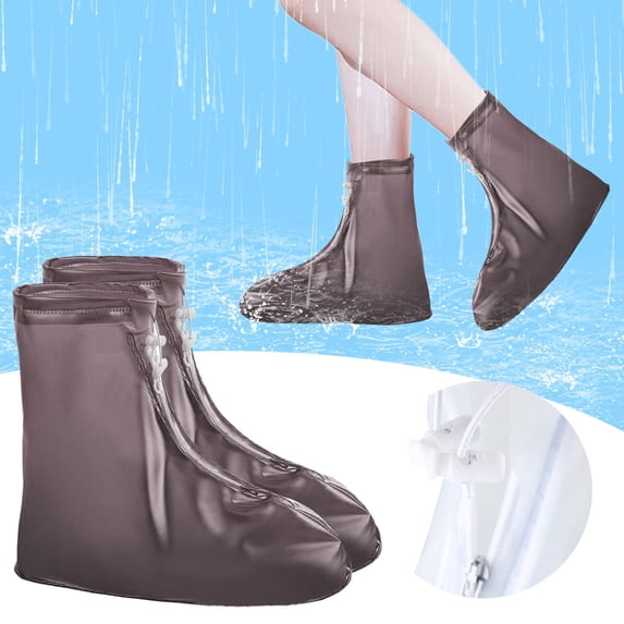 Foldable Waterproof Rain Shoe Covers Zipper Closure Drawstring Non Sole Reusable Overshoe Protector for Commuting Cycling Hiking Outdoor Rainy Weather Accessory