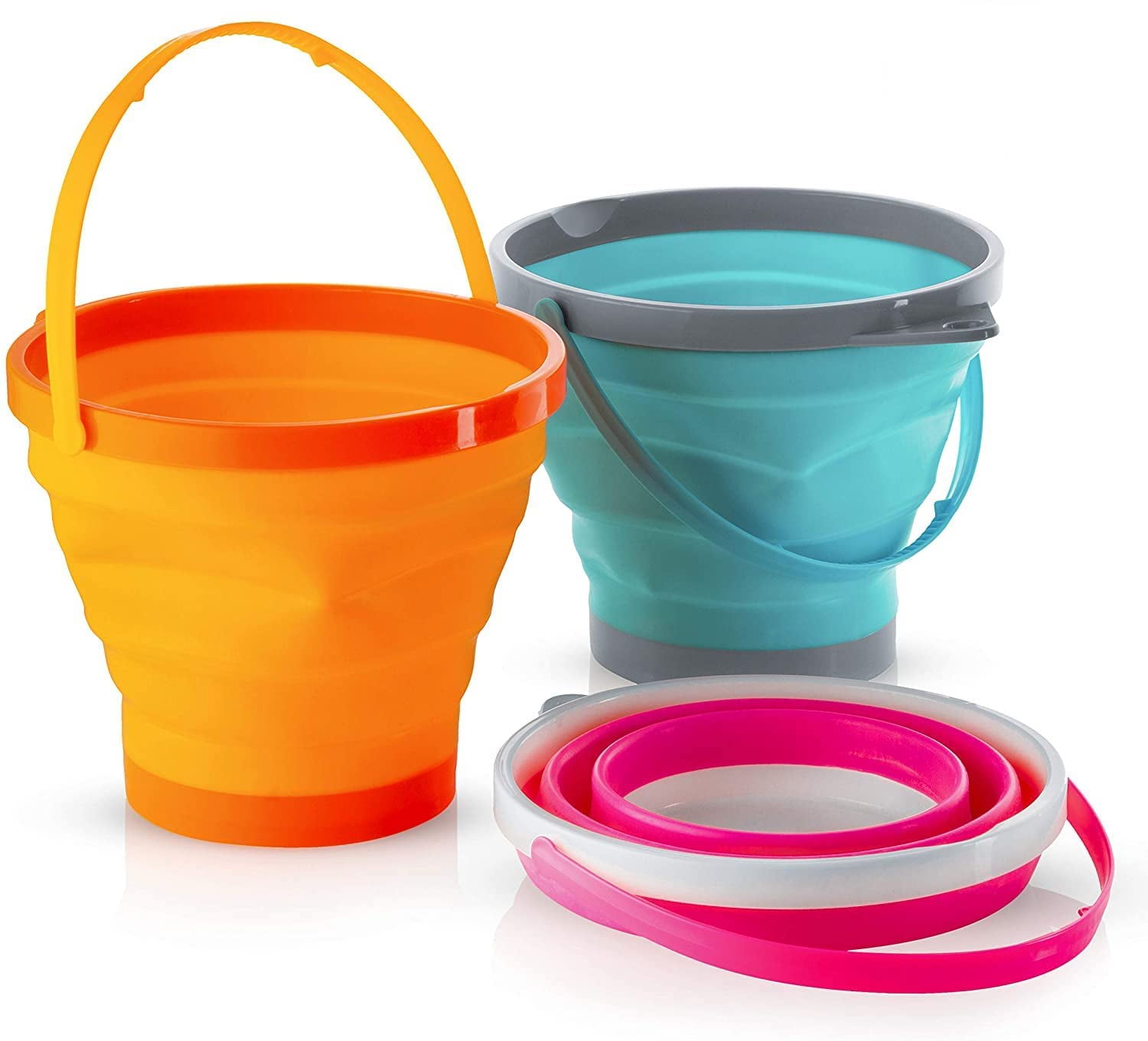 Foldable Pail Bucket Set of 3 - Collapsible Buckets for Beach, Camping, and  Kids - Multi-Purpose Water and Food Jug, Dog Bowls - Fishing Tub (Half