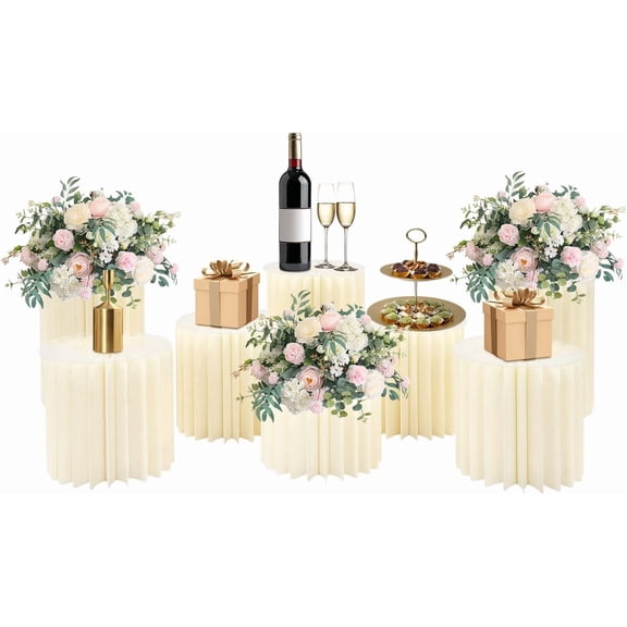 Foldable Paper Column Display Stands, Round Cylinder Wedding Flower Stands, Paper Column Stand for Wedding Dessert Flower (8Pcs-Round)