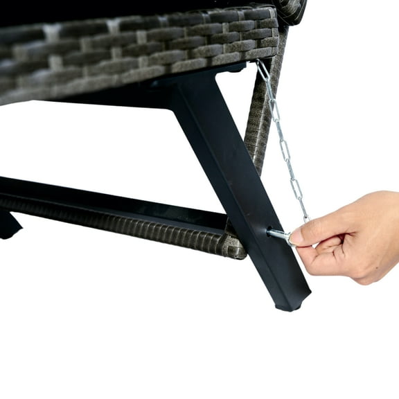 Foldable Patio Bench with Cushion, Grey Wicker Outdoor Conversation Bench, Rust Resistant Steel Frame for Backyard