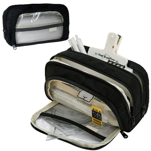 Pencil Bag for Students Cute Pencil Case Big Storage Pouch with Zipper Stationery Black