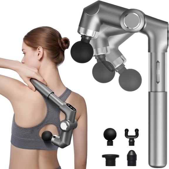 Generic Foldable Muscle Massage Gun, Portable Handheld Percussion Massager with 5 Heads