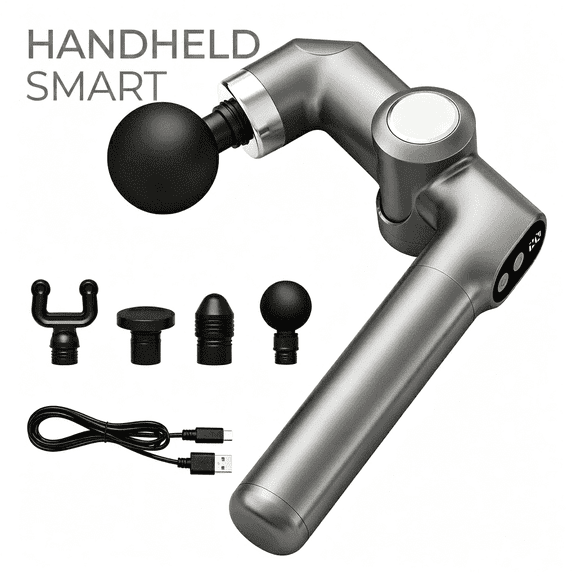 Generic Foldable Muscle Massage Gun, Portable Handheld Percussion Massager with 5 Heads