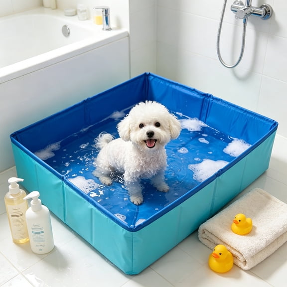 Foldable Pet Bath Tub, 31.5 Inch PVC Pool for Dogs, Quick Setup Portable Kiddie Pool for Backyard