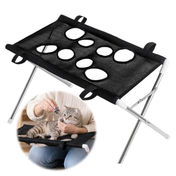 Foldable Pet Bathing Stand, Elevated Freestanding 8 Hole Pet Grooming Hammock with Stainless Steel Frame and Breathable Mesh for Cats and Dogs, Drying, Nail Trimming and Ear Cleaning