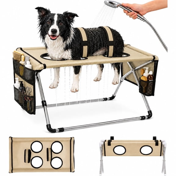 Foldable Pet Bathing Stand, Pet Bath Hammock for Dogs, 2-in-1 Foldable Pet Grooming Bed with Quick Surface and Strap, Suitable for Pet Washing Maintenance Travel Grooming