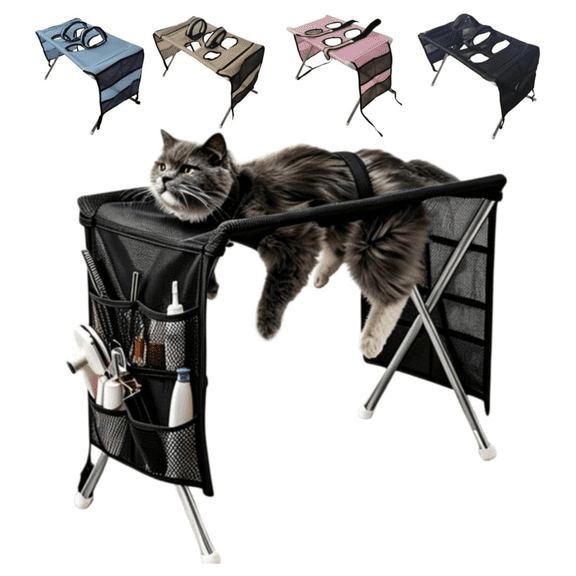 Foldable Pet Grooming Hammock Bath Stand, Breathable Mesh Restraint Hanging Table for Small Medium Dogs Cats, Anti Scratch Anti Bite Pet Washing Station for Bathing Nail Trimming Hair Drying