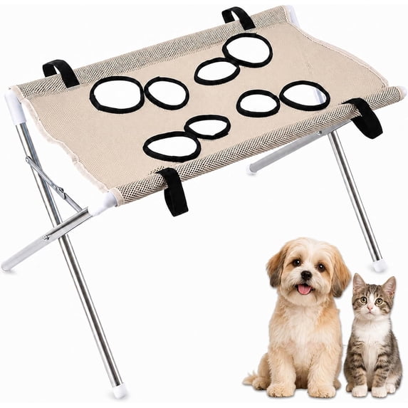 Foldable Pet Grooming Hammock with Stand for Small Dogs Cats, Breathable Mesh Grooming Sling Table for Nail Trimming, Bathing, Ear Cleaning, Restraint Helper Station