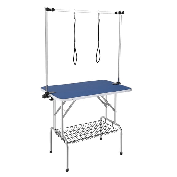 Foldable Pet Grooming Table 36"x24" with 2 Arms & Clamp, Dog Grooming Station for Small/Medium Dogs, No-Sit Haunch Holder & Loop, Supports 330lbs