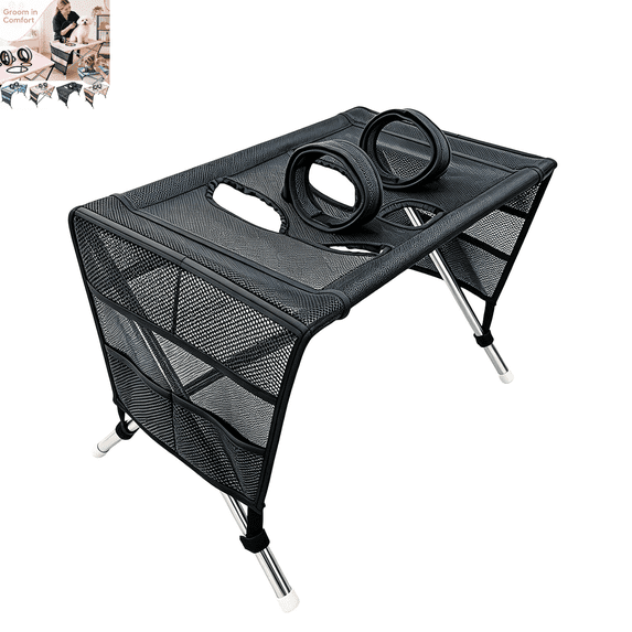 Foldable Pet Grooming Table, Portable Collapsible Dog Grooming Desk with Secure Restraint Loops, Indoor Home, Practical Pet Grooming Work Station Black