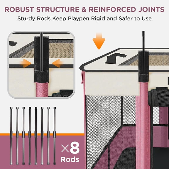 Foldable Pet Kitten Playpen, Upgrade Waterproof Portable Cat Dog Playpen Kennel Tent for Small Dog Cat, Retractable Shade Cover, Come with Free Carrying Case, Indoor Outdoor Use for Small Pet, Pink