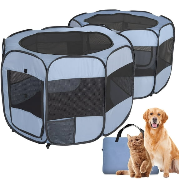 Foldable Pet Playpen,2 in 1 Alvantor Pop-Up Cat Enclosure 55" Large Exercise Mesh Tent for Dog Cat Blue