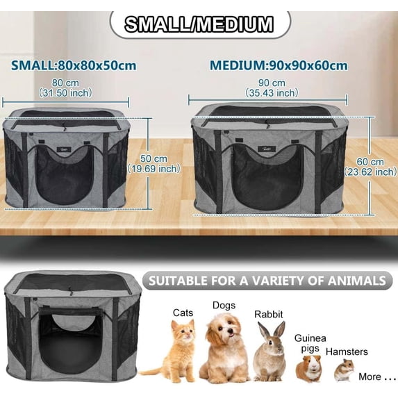 Foldable Pet Playpen Portable Puppy Exercise Pen Collapsible Kennel Octagon Tent for Dog Rabbit Hamster Medium Gray