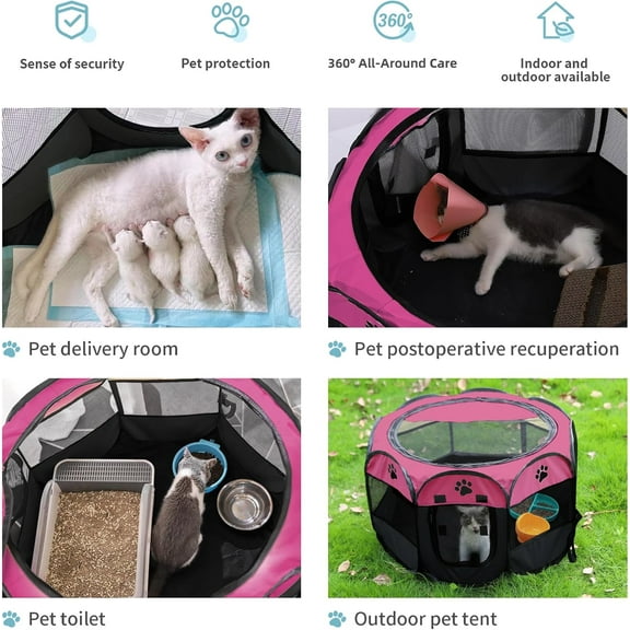 Portable Pet Playpen Foldable Exercise Pen for Dogs Cats Kittens Puppies Travel Camping Indoor Outdoor