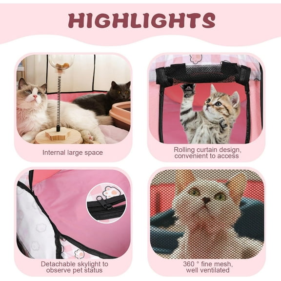 Foldable Pet Playpen for Dogs Cats Puppies Rabbits - Spacious Pink Indoor Outdoor Kennel with 360  View