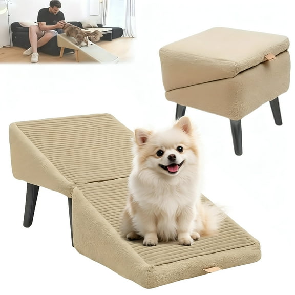 Foldable Pet Ramp and Stairs Combo, Cushioned Non-Slip Steps for Large & Small Dogs