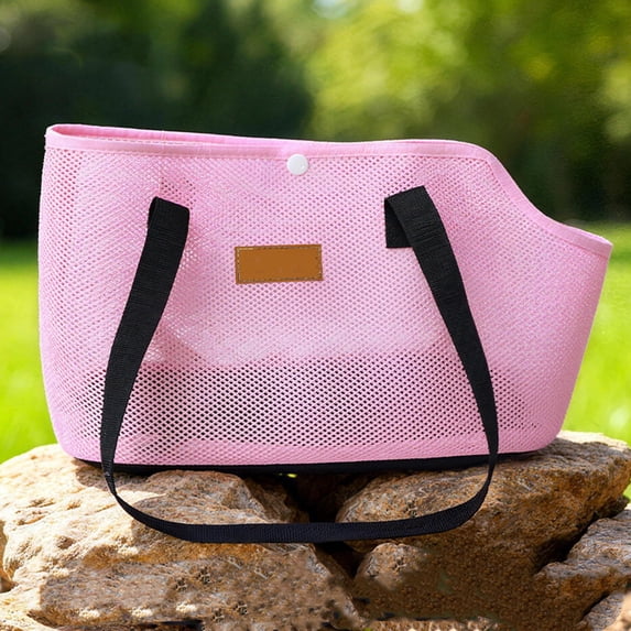 Foldable Pet Shoulder Bag for Travel, Mesh Breathable Sling Carrier for Dogs and Cats, Crossbody and Handheld, Scratch Resistant, Pink