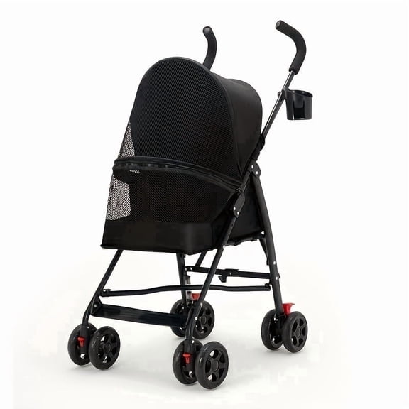 Foldable Pet Stroller for Small Dogs & Cats – Lightweight Portable Dog & Cat Carrier with 360° Swivel Front Wheels, Breathable Mesh, Cup Holder & Large Storage – Easy One‑Hand Fold