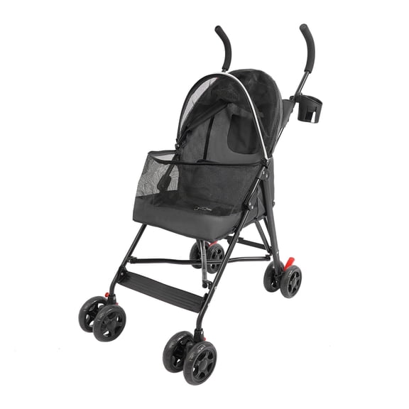 Foldable Pet Stroller for Small Medium Dogs Cats up to 22 lbs, 4 Wheels, Detachable Bag, Storage Basket, 3 in 1 (Black)