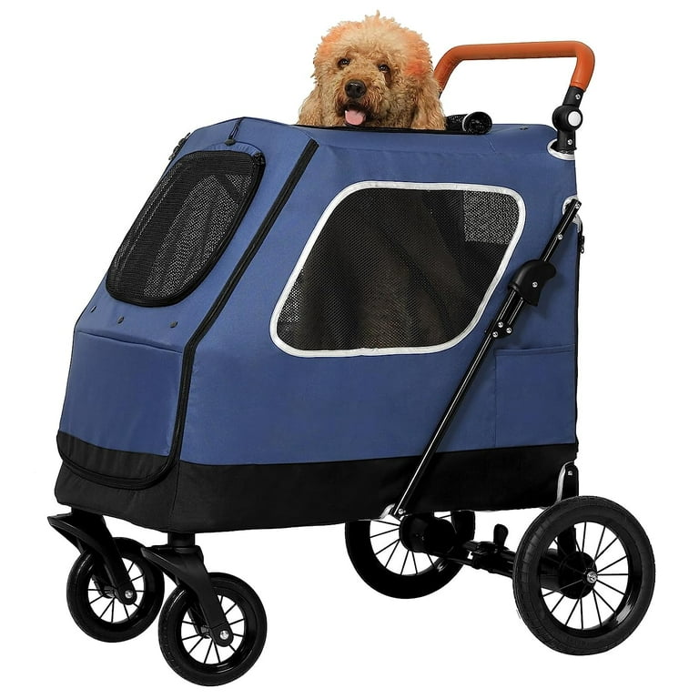 Walmart Foldable Double Pet Stroller 4 Wheel Jogger for Medium Large Dogs Cats Dual Zipper Adjustable Handle Blue Walmart