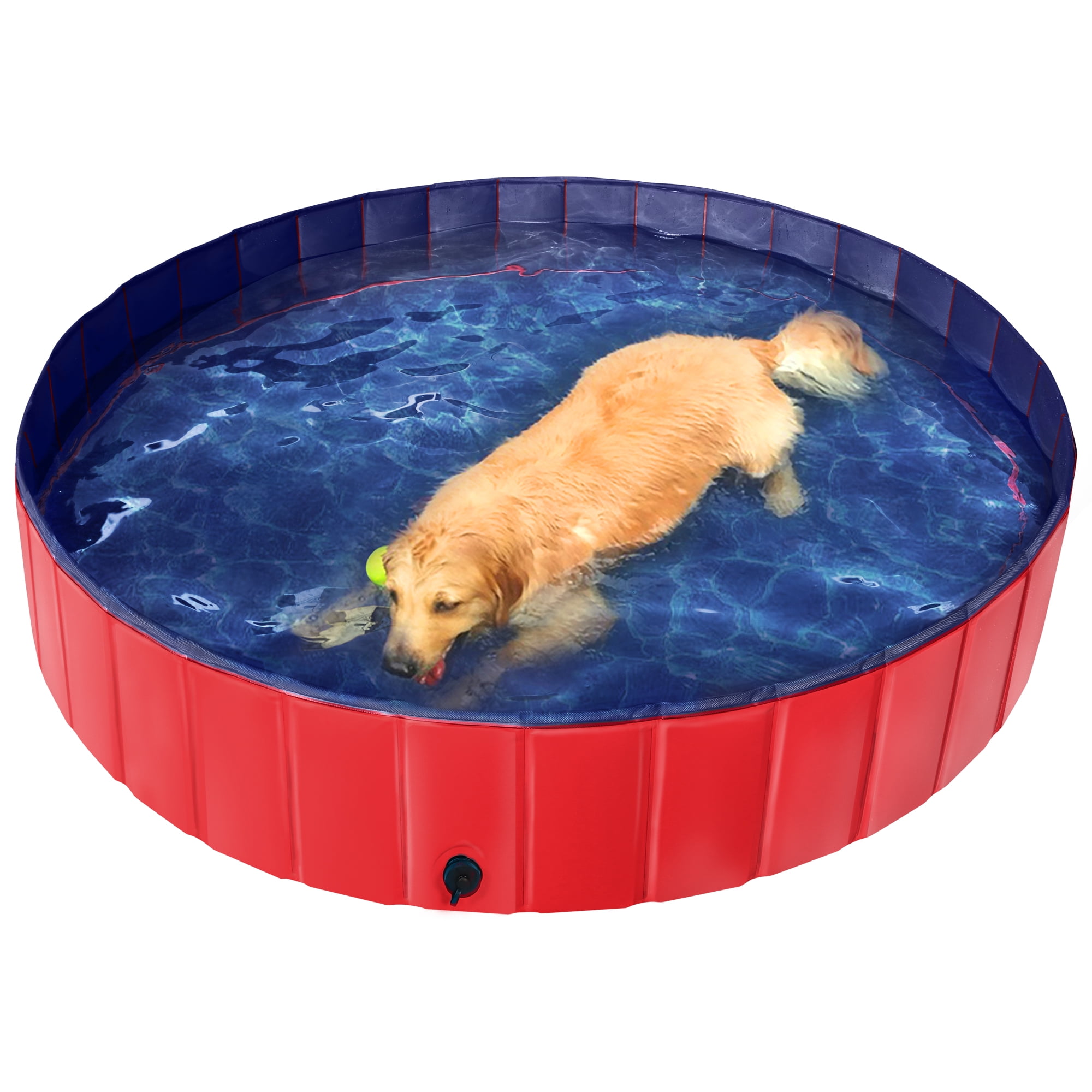 Foldable Pet Swimming Pool Wash Tub for Cats and Dogs, Red, XX-Large, 63"