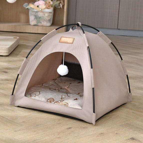 Foldable Pet Tent With Cool Mat, Waterproof Cute Cat Cave, Tent For Cats Portable Cat Tent, Pet Camping Tent Puppy Bed Tent, Khaki, 16x16in