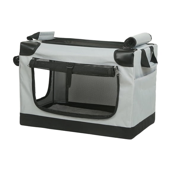 Foldable Pet Travel Carrier Crate For Small Medium Dogs & Cats, Breathable Mesh Window Portable Car Kennel Bag, Lightweight Indoor Outdoor Collapsible Animal Playpen For Road Trips-（Gray）