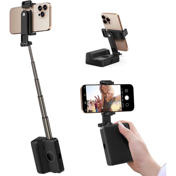 Foldable Phone Selfie Stick,360° Rotatable Phone Holder with Aluminum Alloy Telescopic Tube,Wireless Connection & One-Click Shooting for Vlog/Live Streaming/Video Recording/Outdoor Photography Black